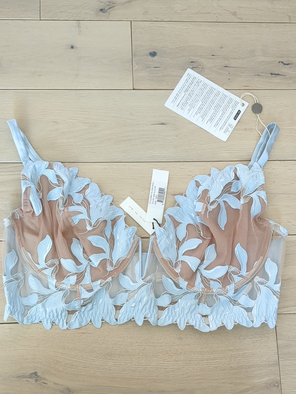 NWT 42DD Fleur Du Mal Glacier Blue Sheer Bra Underwire
